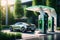 Sustainable Living in Motion, Innovative Electric Car on the Charger