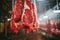 Sustainable meat industry: row of hanging cuts