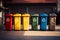 Sustainable order Colorful recycling bins organized in an environmentally conscious row
