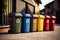 Sustainable order Colorful recycling bins organized in an environmentally conscious row