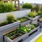 Sustainable Urban Garden: An eco-friendly rooftop garden with recycled materials, vertical planters, and solar-powered lights2,