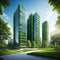 Sustainble green Sustainable glass office building with tree for reducing carbon Office with green