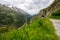 Susten mountain road and glacier in Switzerland