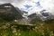 Susten mountain road and glacier in Switzerland