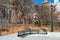 Sutton Place Park with a Bench and Street Light in Midtown Manhattan of New York City during Autumn