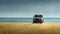 SUV car on the beach. Adventure Travel Concept and Lifestyle with copy-space