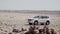Suv car in centre of a quarry desert