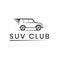 Suv club logo template. Off road competition emblem. Adventure and car elements. Vector illustration isolated on white