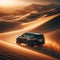 An SUV driving through the sand dunes, in the style of Australian landscape