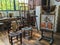 Suzanne Valadon studio in Paris, France, with chairs, easels, paintings