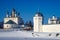 SUZDAL, RUSSIA - February, 2015: Winter view of the old church in Suzdal. Convent of the Intercession