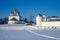 SUZDAL, RUSSIA - February, 2015: Winter view of the old church in Suzdal. Convent of the Intercession