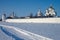 SUZDAL, RUSSIA - February, 2015: Winter view of the old church in Suzdal. Convent of the Intercession