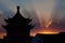 Suzhou temple roof sunset view