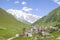 Svaneti tower houses in Ushguli in Caucasus , Georgia