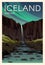 Svartifoss, river. Time to travel. Around the world. Quality vector poster. National park Skaftafell.