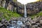 Svartifoss waterfall from above, with basalt columns, Iceland in