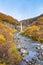 Svartifoss waterfall black basalt columns between autumn colored landscape creating river