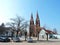 Sveksna town square and beautiful church, Lithuania