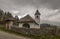 Sveta Katarina church over Zasip village in spring morning in Slovenia