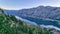 Sveti Ilija - Panoramic view from mountain summit of Sveti Ilija on Kotor bay in sunny summer, Montenegro at sunrise