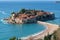 Sveti Stefan island - resort of Montenegro, near Budva, a charming seaside hideaway resort with lush grounds and Adriatic sea view