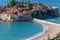 Sveti Stefan island - resort of Montenegro, near Budva, a charming seaside hideaway resort with lush grounds and Adriatic sea view