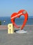 SVETLOGORSK, RUSSIA. An art object  `I love Svetlogorsk` against the background of the Baltic Sea. Kaliningrad region. The Russian