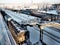 Svir, Russia,01.02.24: Svir railway station on the Oktyabrskaya railway. Passenger freight trains on rails. People and