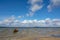 Svitiaz Lake, Shatsk National Natural Park, Volyn region, Ukraine. The Shatskyi Lakes group. Boat on the shore of the lake. Beach