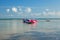Svityaz- September 2019:Cute colorful car catamarans tied on the lake
