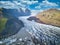 Svnafellsjkull Glacier in Iceland. Top view. Skaftafell National Park. Ice and ashes of the volcano texture landscape, beautiful