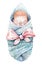 A swaddled baby. Watercolor illustration.