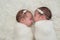 Swaddled Newborn Twin Baby Girls