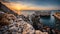 Swallow Nest on the rock in Crimea, beautiful sunset