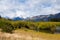 Swamp, peaks and Mt Aspiring NP, Southern Alps, NZ