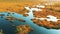 Swamp, Upland And Transitional Bogs. Elevated View Of Autumn Bog Marsh Nature Landscape With Growing small trees woods