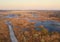 Swamp Yelnya in autumn landscape. Wild mire of Belarus. East European swamps and Peat Bogs.