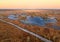 Swamp Yelnya in autumn landscape. Wild mire of Belarus. East European swamps and Peat Bogs.