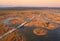 Swamp Yelnya in autumn landscape. Wild mire of Belarus. East European swamps and Peat Bogs.