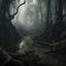 Swampy bog with dense fog at night. Created using ai generative.