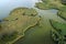 Swampy lake, aerial photography, on a summer day