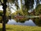 Swan boats and lagoon bridge, Boston Public Garden, Boston, Massachusetts, USA