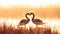 Swan Fall Love , Birds couple Kiss, Two Animal Heart Shape