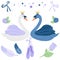 Swan lake ballet dance fairy tale set. Beautiful ballerina accessories. Vector illustration