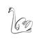 Swan line art. Contour brush stylish drawing, single image