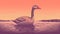 Swan Silhouette On Lake At Sunset - Vector Illustration