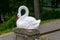 Swan statue at the entrance to fairies garden, Borsec, Romania