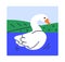 Swan, wild olor swimming in lake water in nature. Peaceful feathered bird floating in river, pond outdoors.Winged