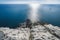 Swan Wing Rock in Simeiz from above against sun light. Black Sea coast, Crimea